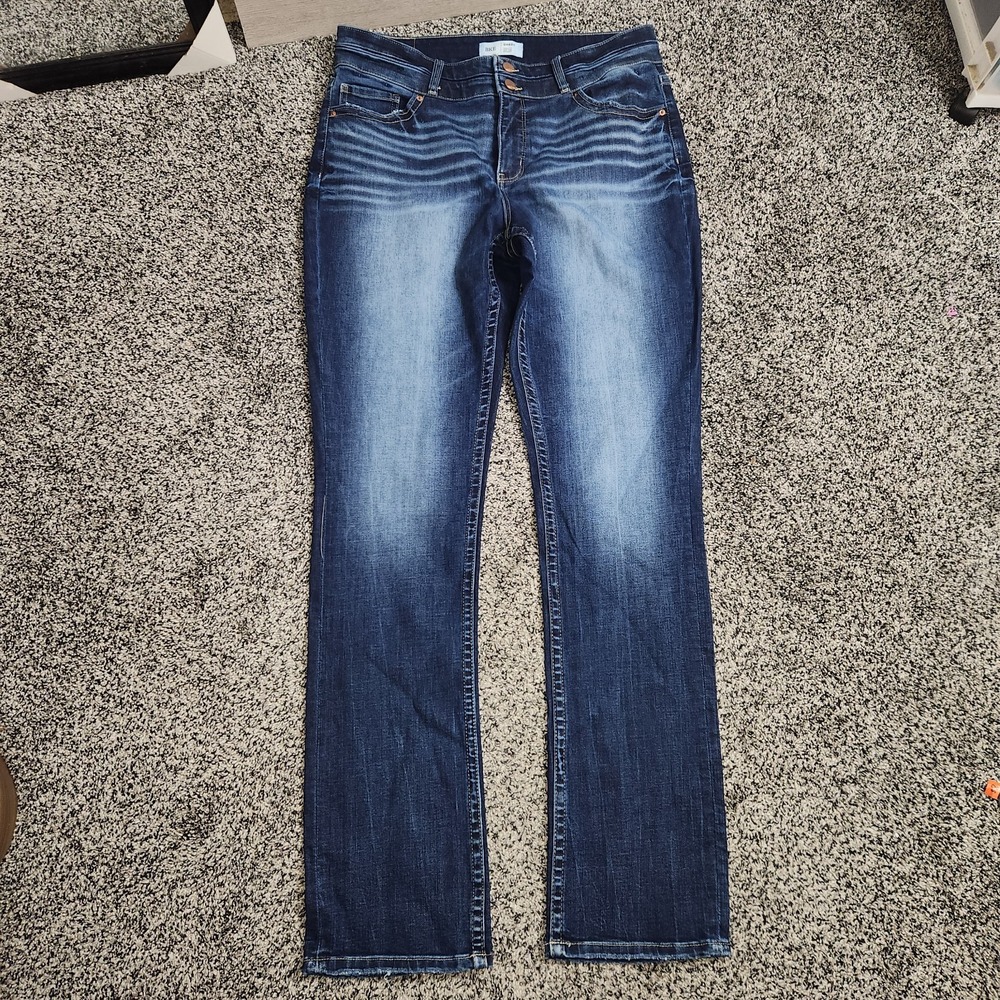 BKE Gabby Curvy Fit Hi Rise Straight Leg Jeans Stretch Whiskering Women's 32x35